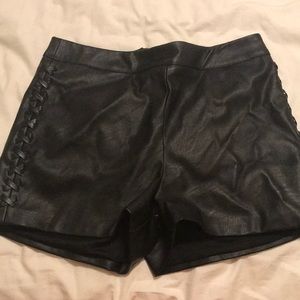 Black leather high waisted shorts